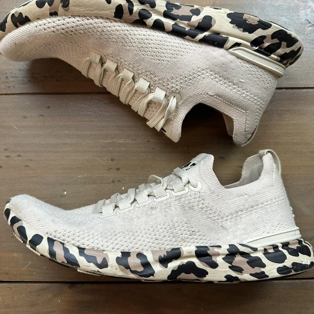 APL TechLoom Breeze Shoes Womens Size 5 Beige Leopard Running‎ Knit Sneakers